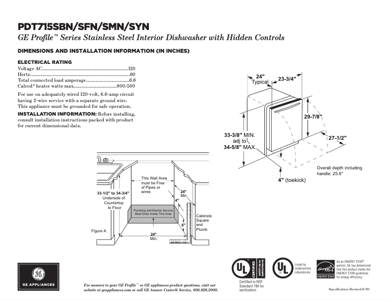 Page n°1 - Fiche technique GE Profile DT715SYNFS