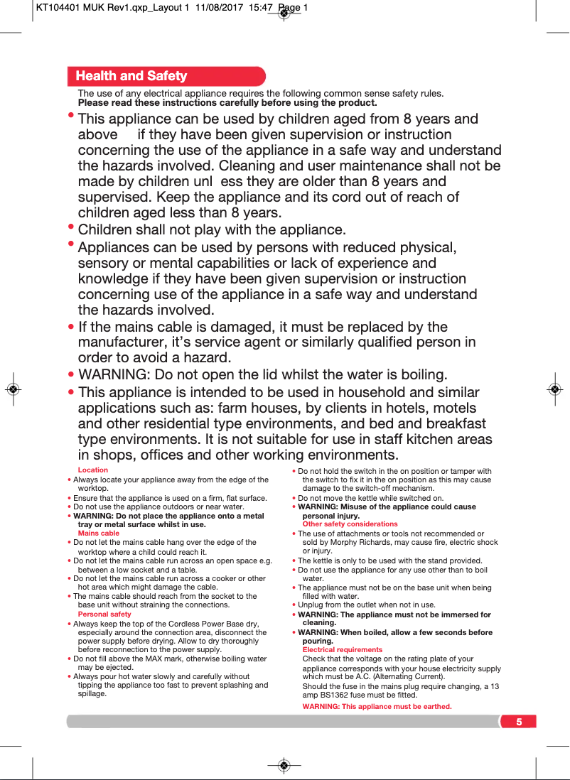 Page 1 de la notice Mode d'emploi Morphy Richards Evoke 104406