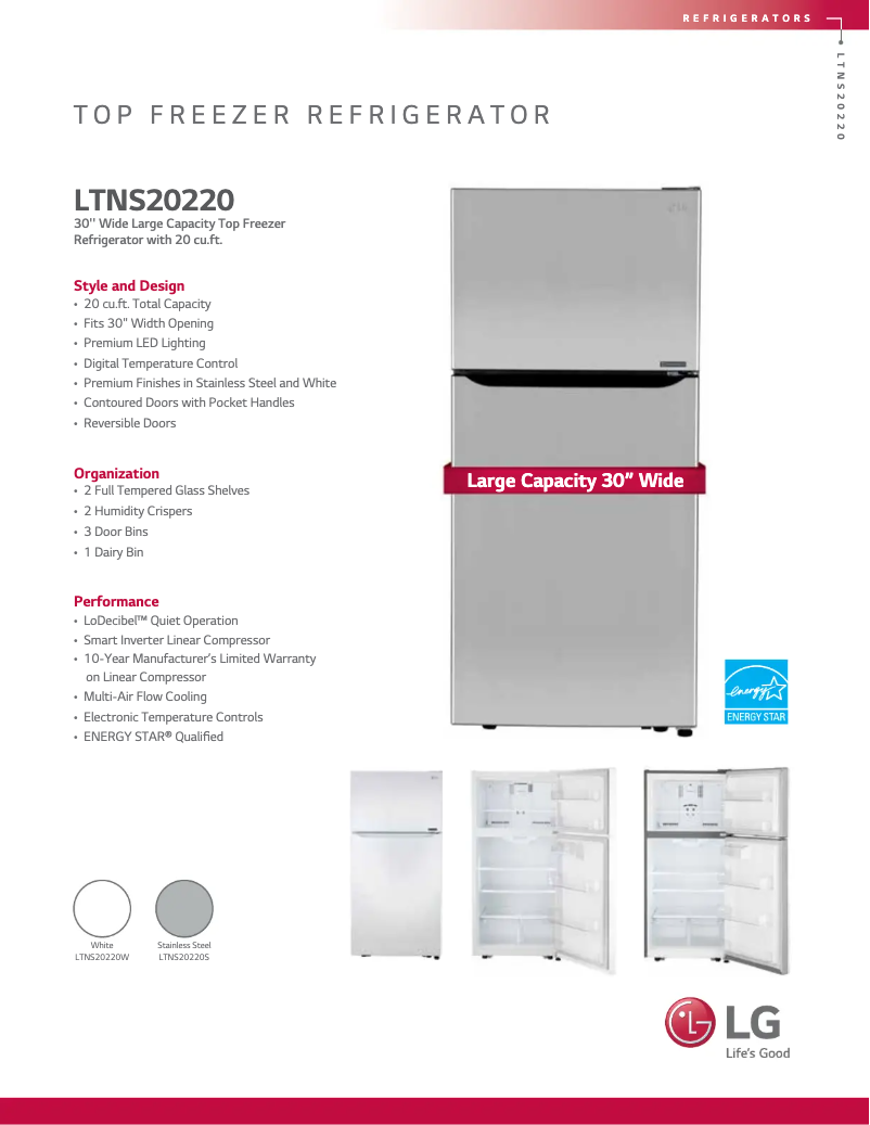 Page 1 de la notice Fiche technique LG LTNS20220W