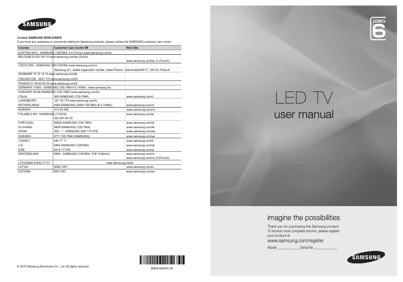 Page 1 de la notice Manuel utilisateur Samsung UE55C6990VS