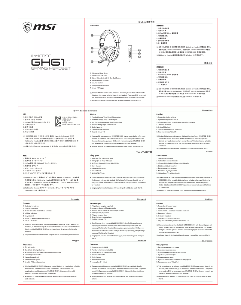 Page 1 de la notice Manuel utilisateur MSI Immerse GH61