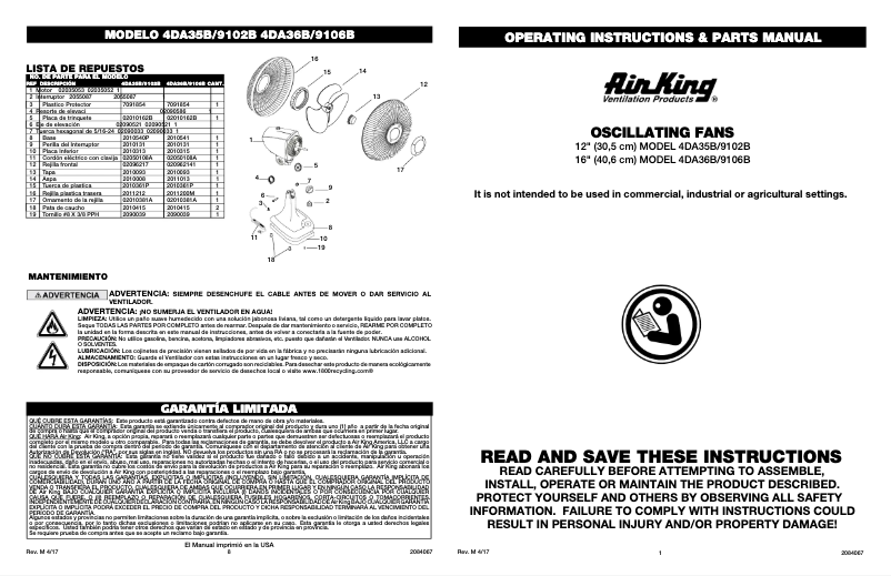 Page 1 de la notice Manuel utilisateur Air King 9106