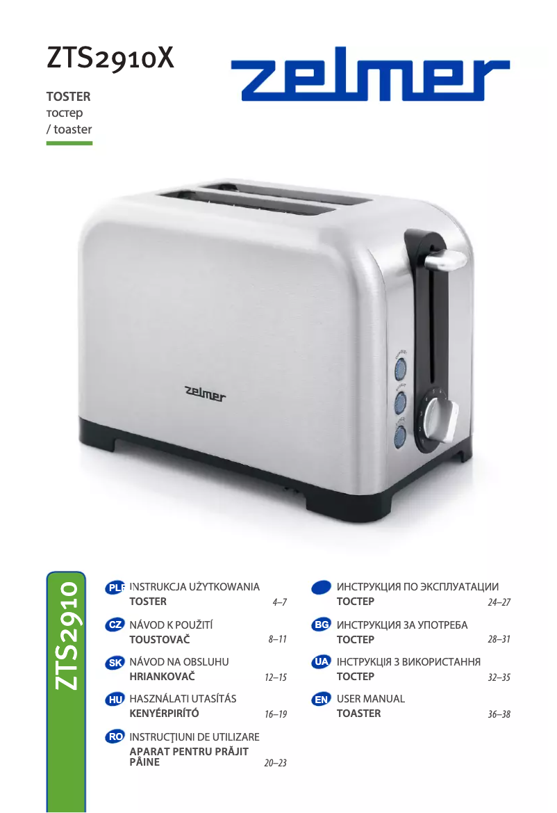 Page 1 de la notice Manuel utilisateur Zelmer ZTS2910X