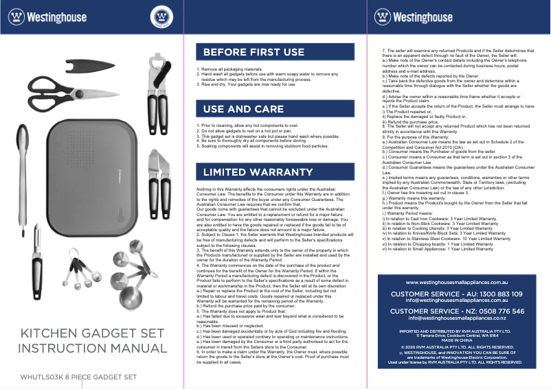 Page 1 de la notice Manuel utilisateur Westinghouse WHUTLS03K