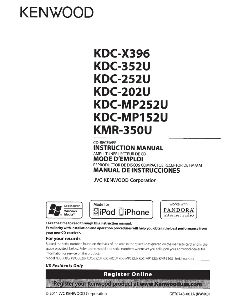 Page n°1 - Manuel utilisateur Kenwood KDC-X396