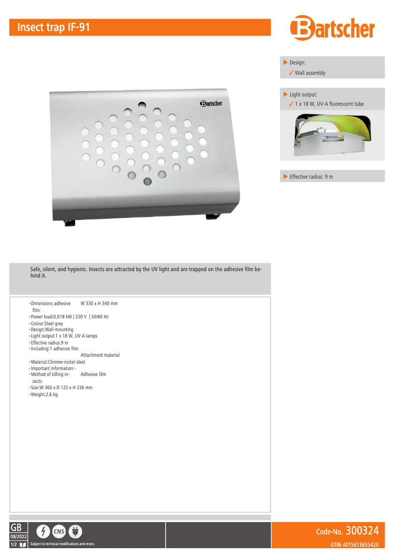 Page n°1 - Fiche technique Bartscher IF-91