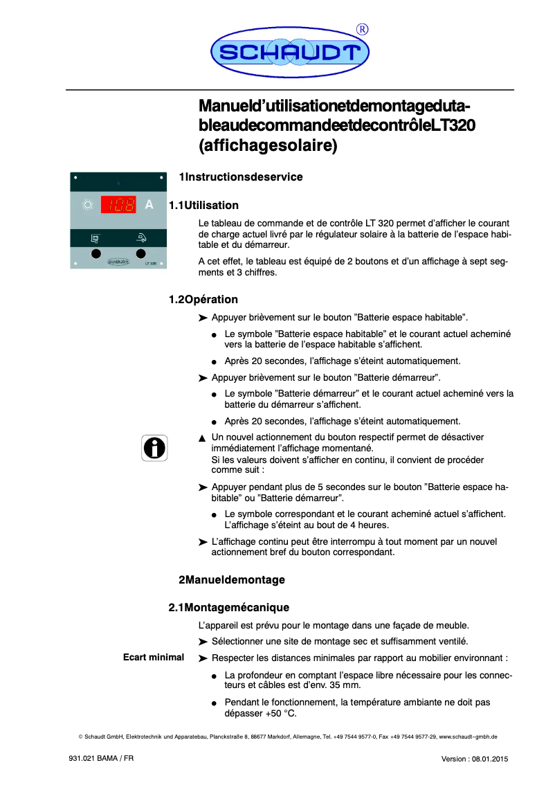Page 1 de la notice Manuel utilisateur Schaudt LT320