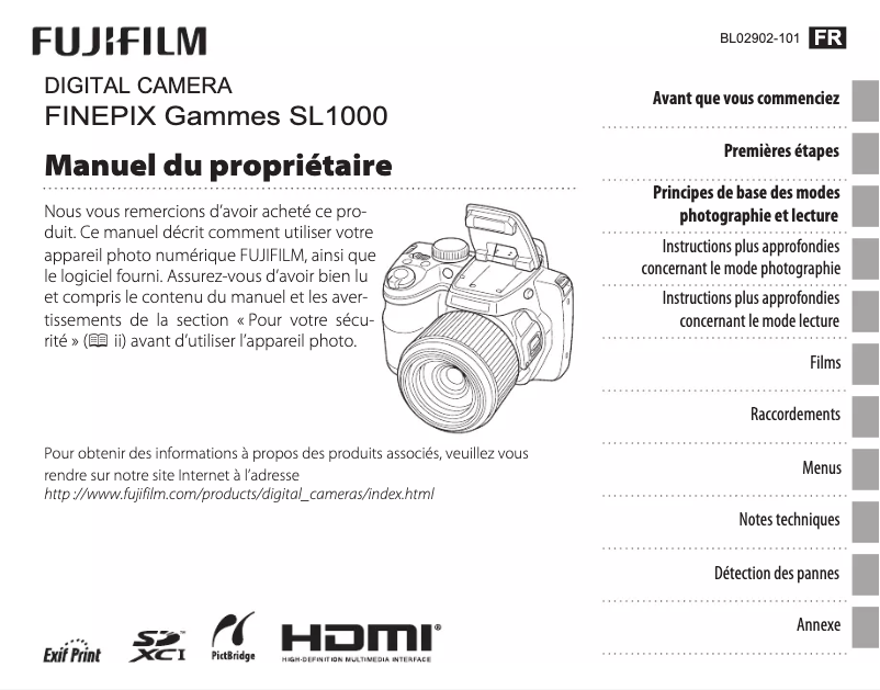 Image de la première page du manuel de l'appareil FinePix SL1000