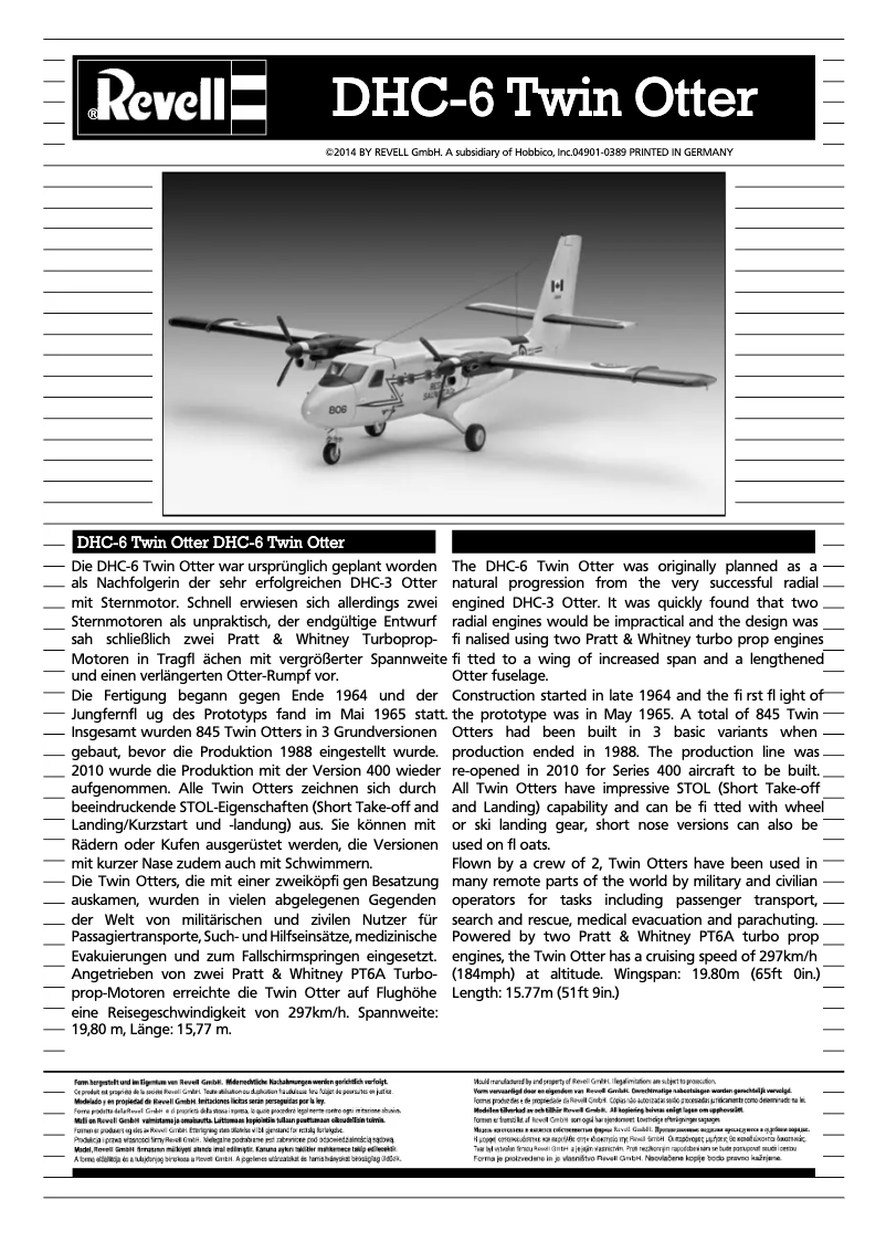 Page n°1 - Manuel utilisateur Revell DHC-6 Twin Otter
