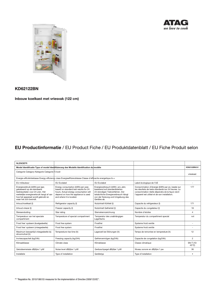 Page 1 de la notice Manuel utilisateur Atag KD62122BN