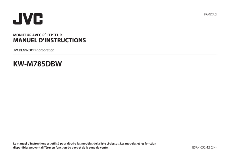 Page n°1 - Manuel utilisateur JVC KW-M785DBW