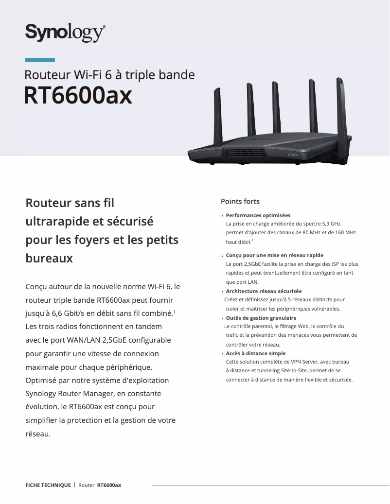 Page 1 de la notice Fiche technique Synology RT6600ax