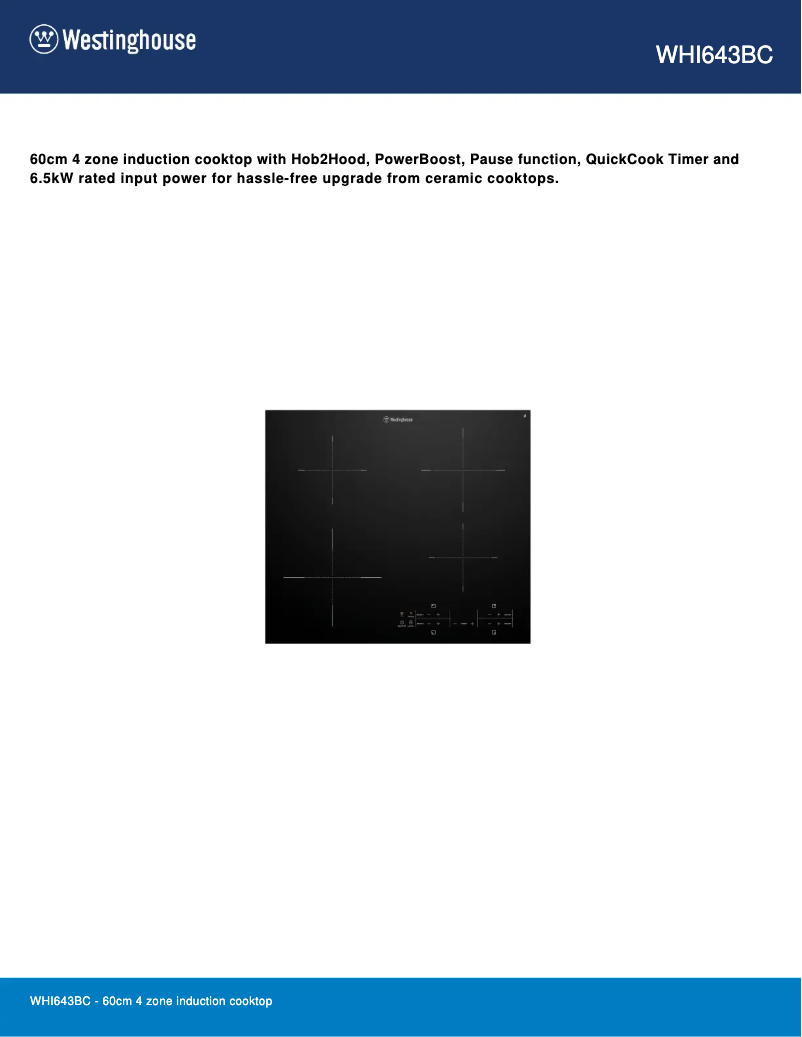 Page n°1 - Fiche technique Westinghouse WHI643BC