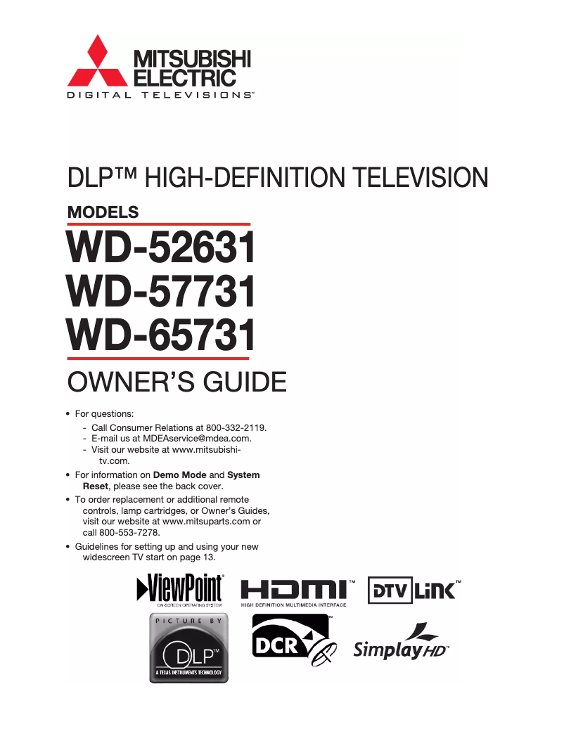 Page 1 de la notice Manuel utilisateur Mitsubishi WD-65731