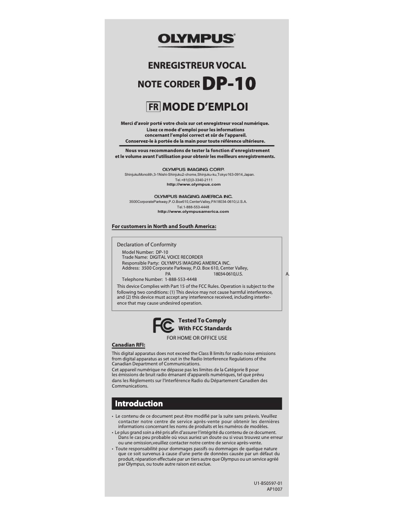 Image de la première page du manuel de l'appareil DP-10