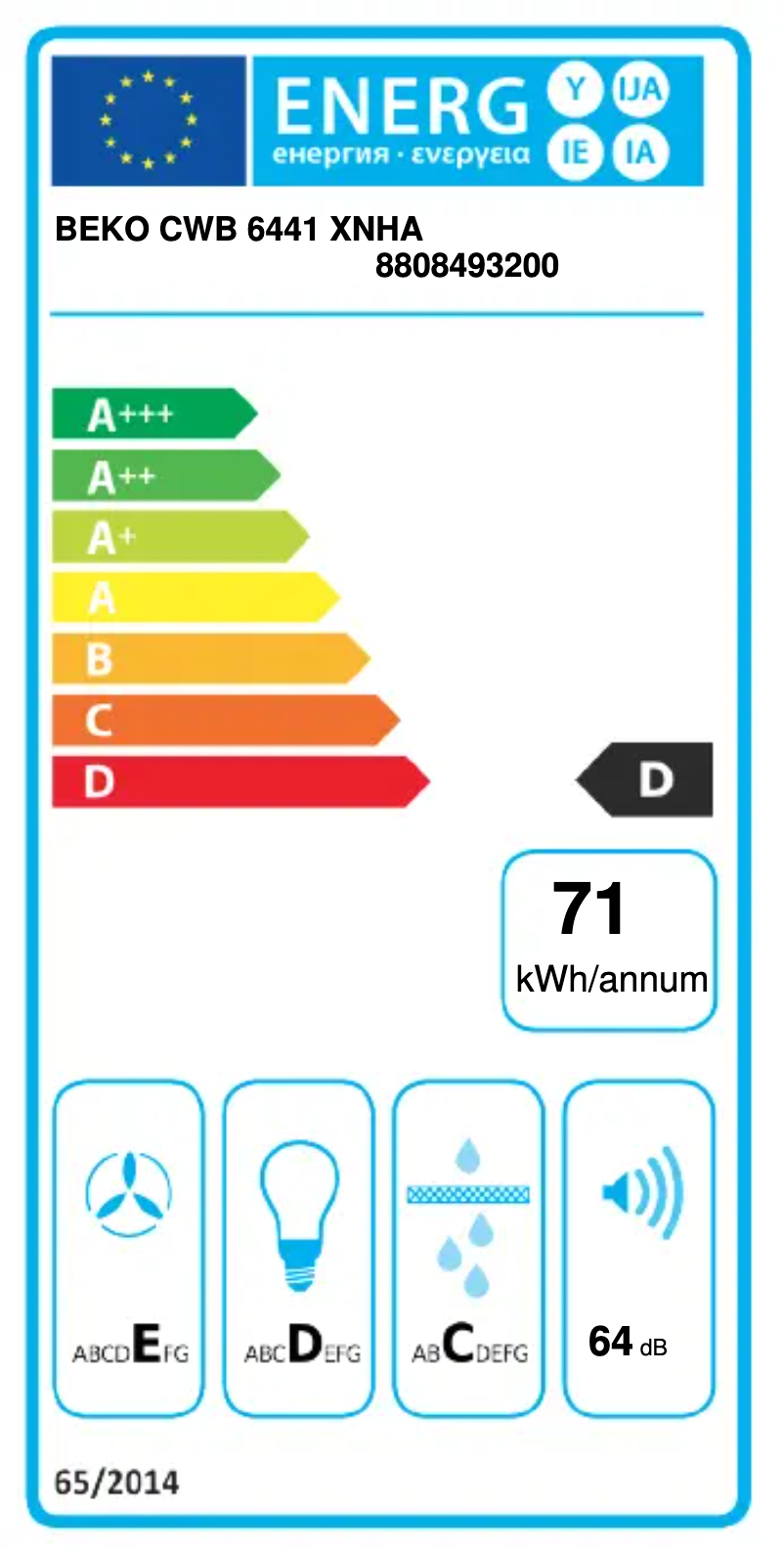 Page n°1 - Label énergétique Beko CWB 6441 XNHA
