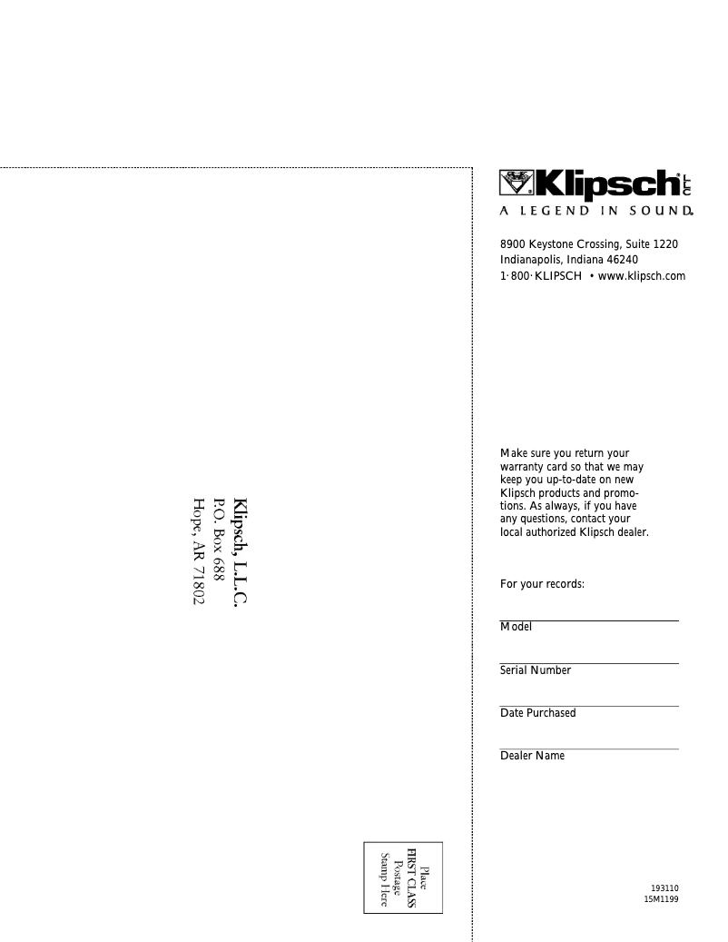 Page 1 de la notice Manuel utilisateur Klipsch SS-1