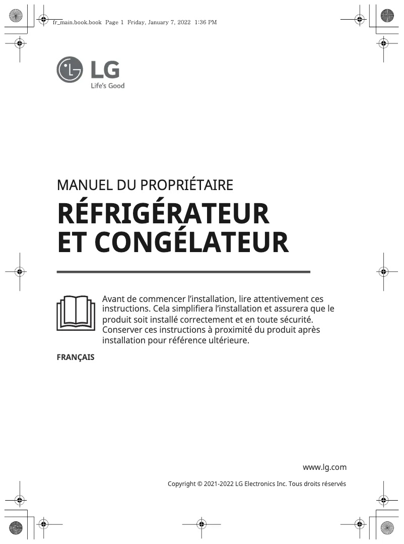 Page 1 de la notice Manuel utilisateur LG GN-B472PLGB