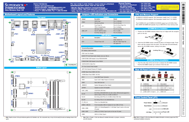 Page 1 de la notice Guide de démarrage rapide Supermicro X13SRN-E