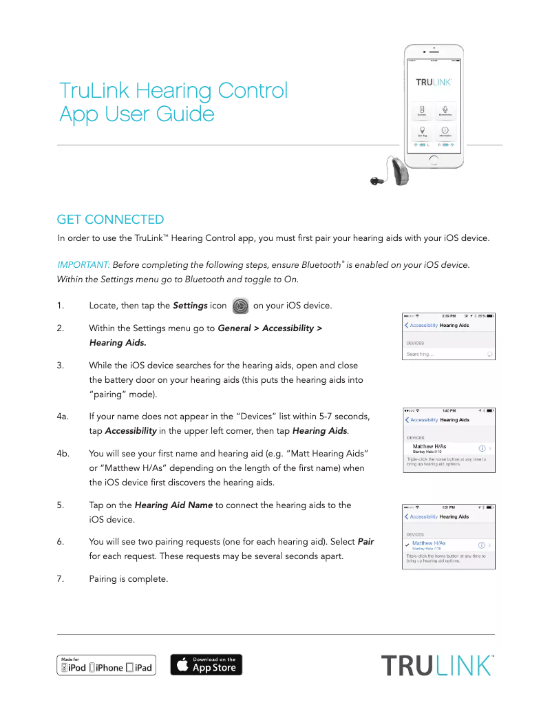 Page n°1 - Manuel utilisateur Starkey TruLink Hearing Control App