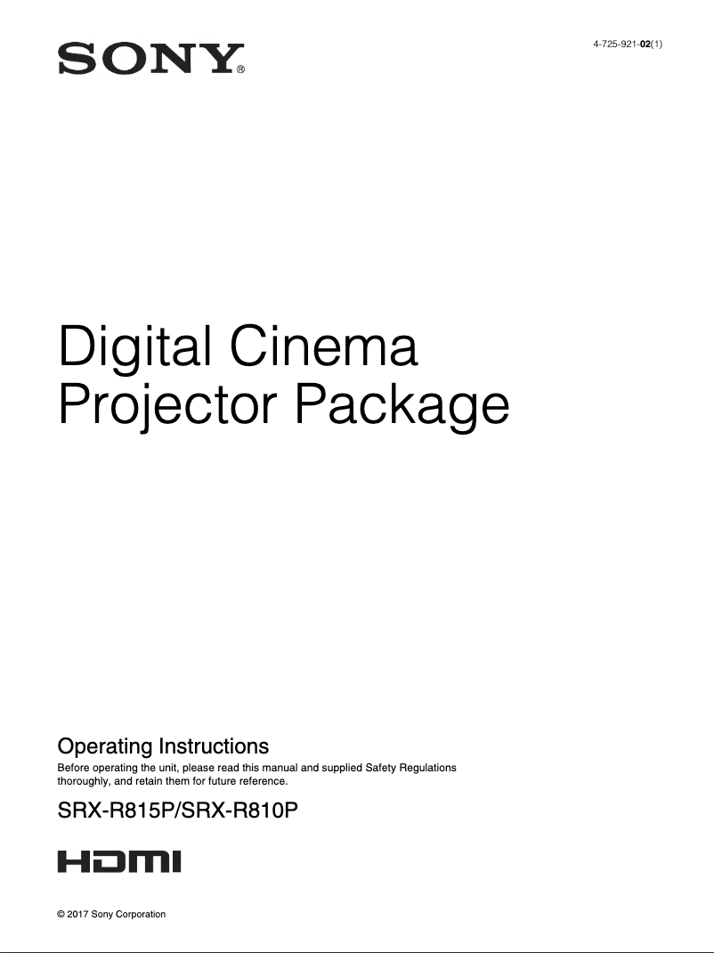 Page n°1 - Manuel utilisateur Sony SRX-R815P