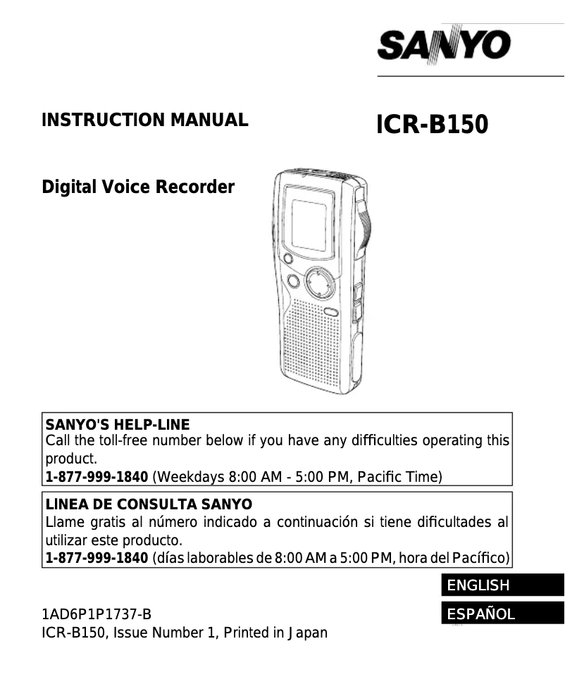Page 1 de la notice Manuel utilisateur Sanyo ICR-B150