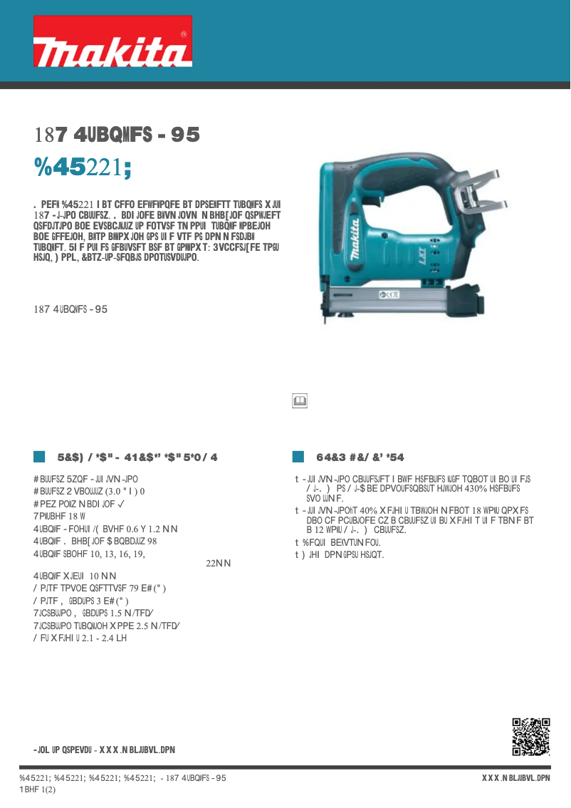 Page 1 de la notice Fiche technique Makita DST221Z