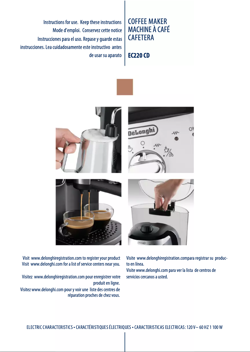 Page n°1 - Manuel utilisateur DeLonghi EC220 CD