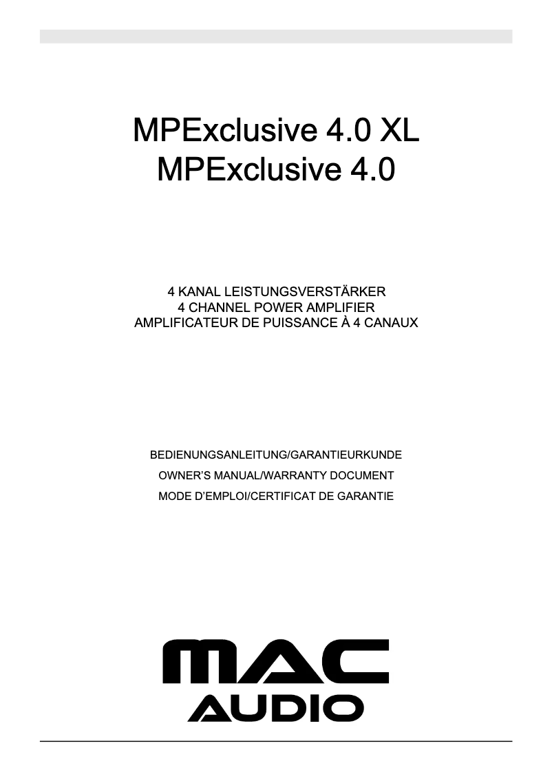 Image de la première page du manuel de l'appareil MPExclusive 4.0 XL