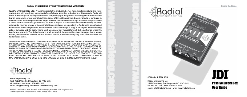 Página 1 del manual Manual de usuario Radial Engineering JDI Mk3
