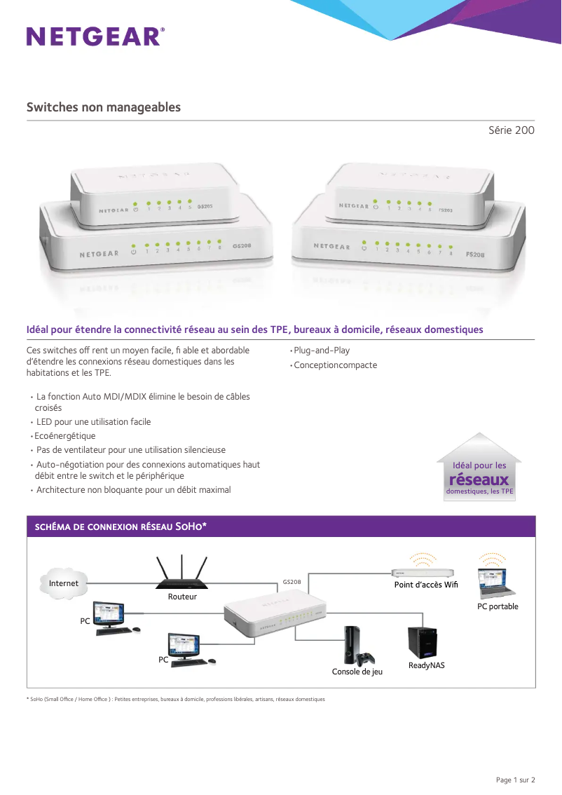 Page 1 de la notice Fiche technique Netgear FS205v2