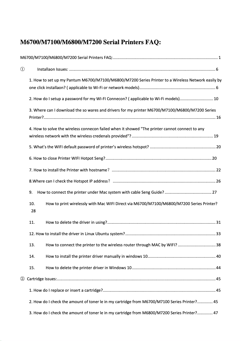 Page 1 de la notice FAQ Pantum M6700DW