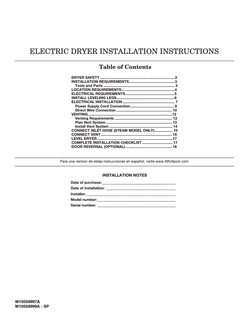 Page n°1 - Instructions / montage Maytag MED4200BG