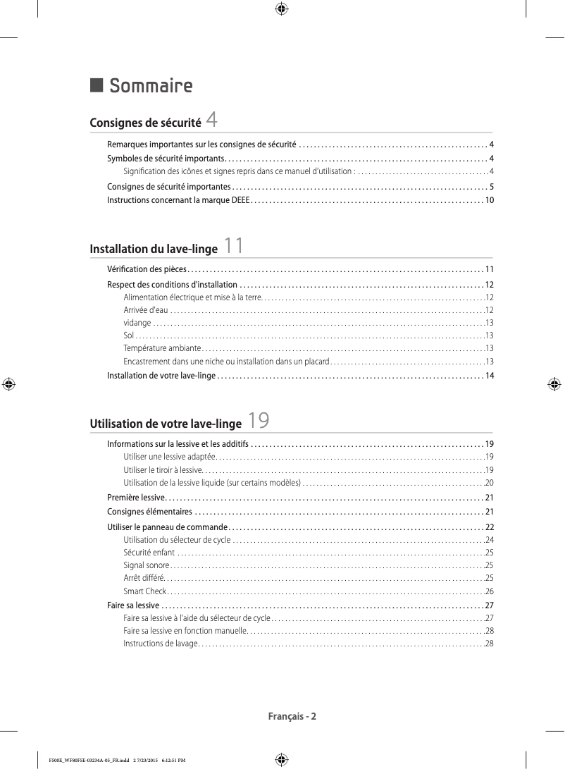 Page n°1 - Manuel utilisateur Samsung WF70F5E3U4W