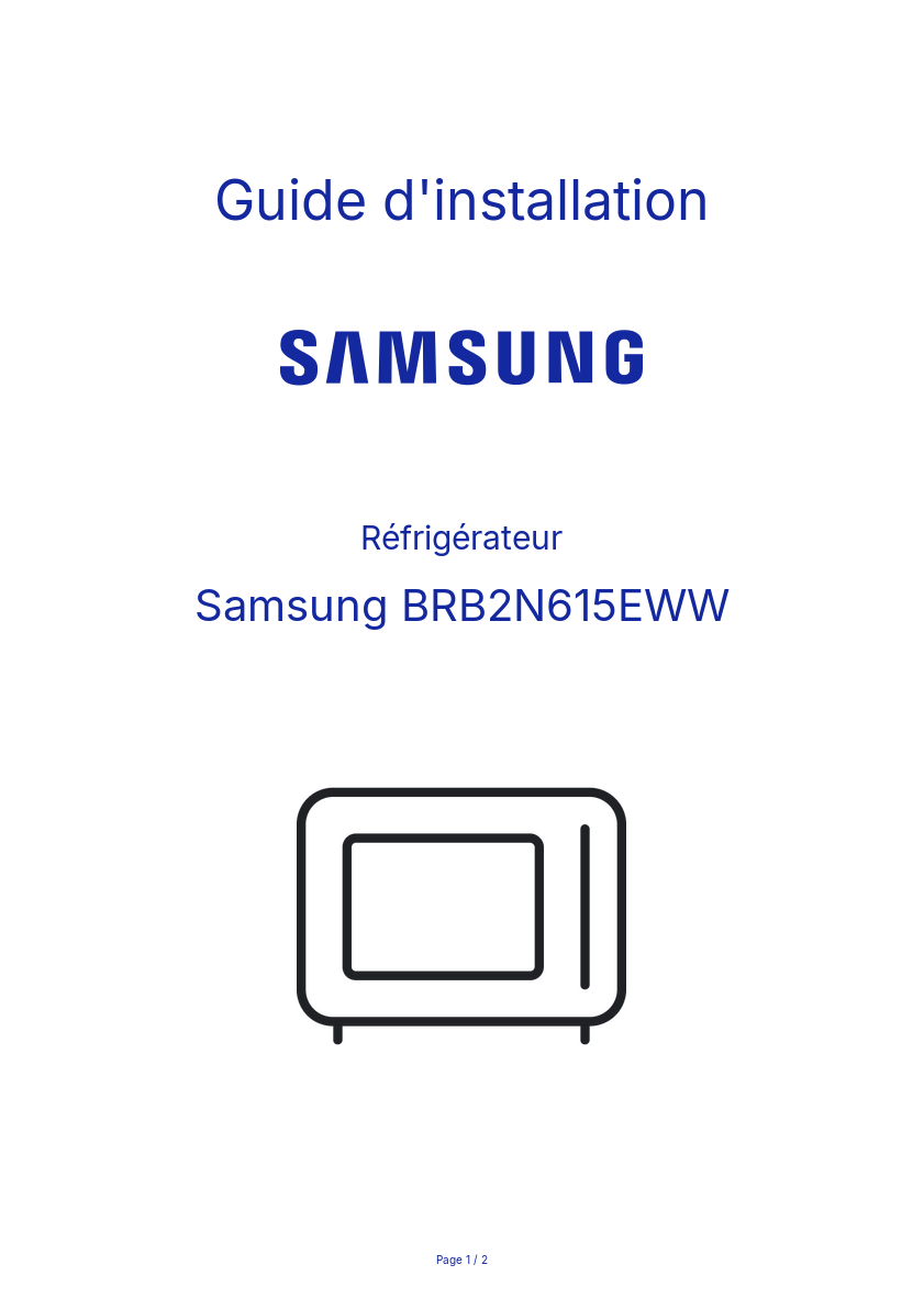 Page n°1 - Guide d'installation Samsung BRB2N615EWW