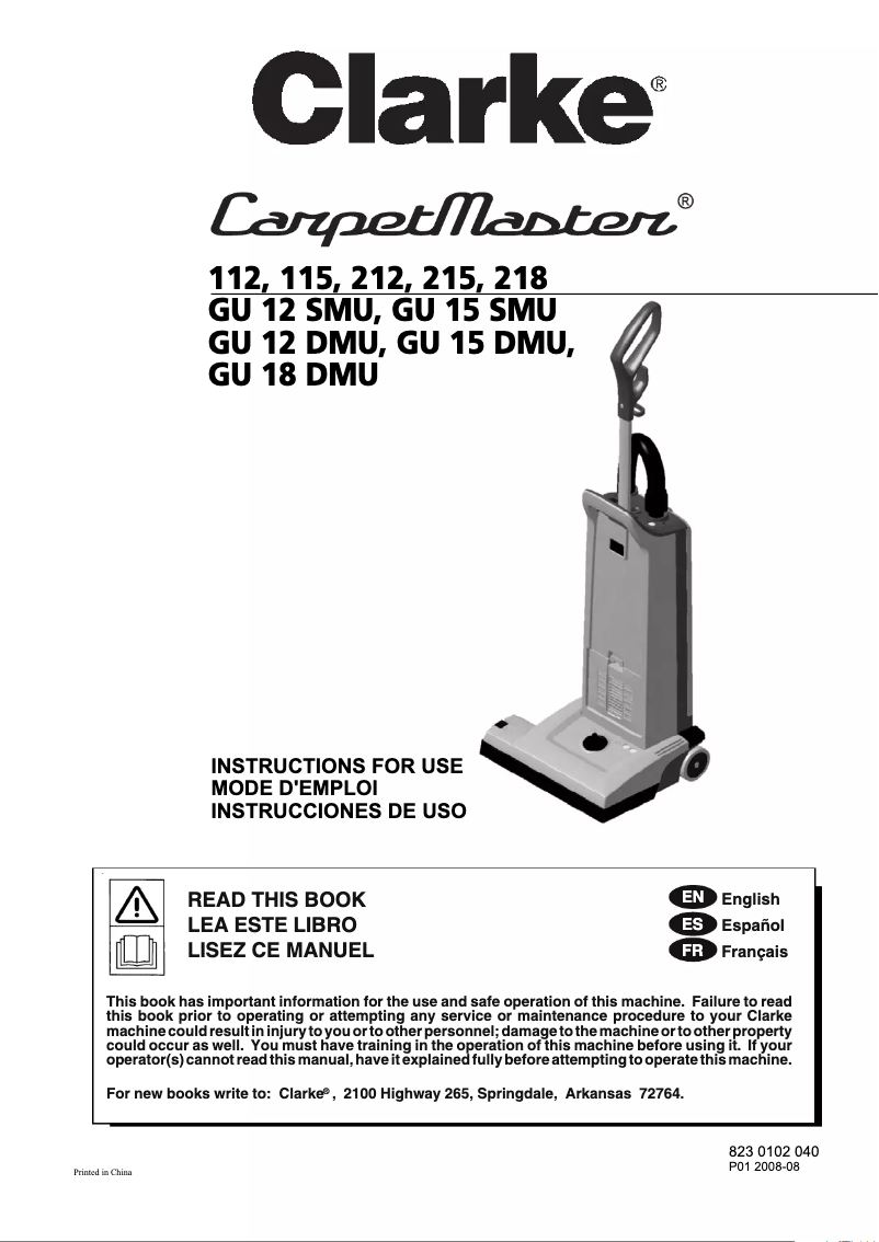 Page n°1 - Manuel utilisateur Clarke CarpetMaster 218