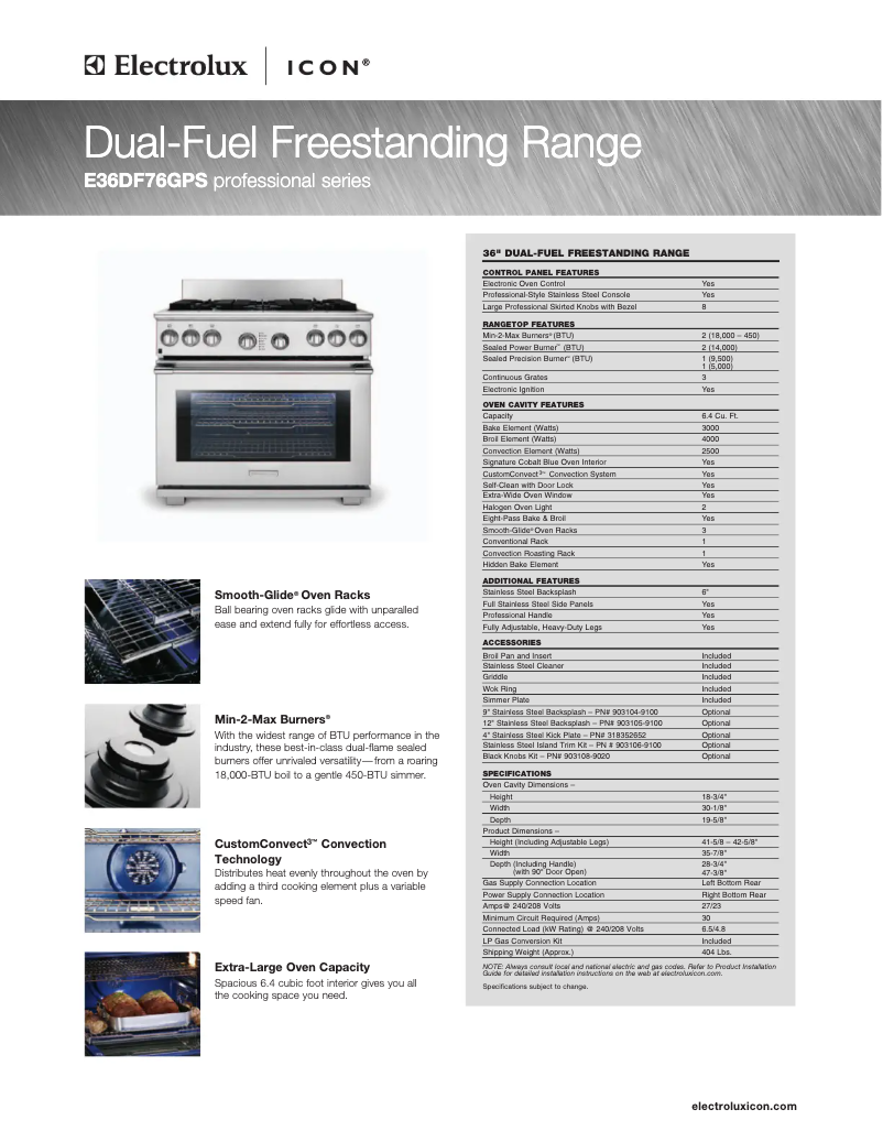 Page n°1 - Fiche technique Electrolux E36DF76GPS