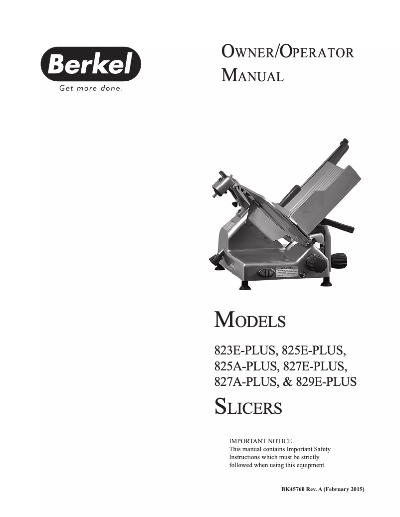 Page 1 de la notice Manuel utilisateur Berkel 825E-PLUS