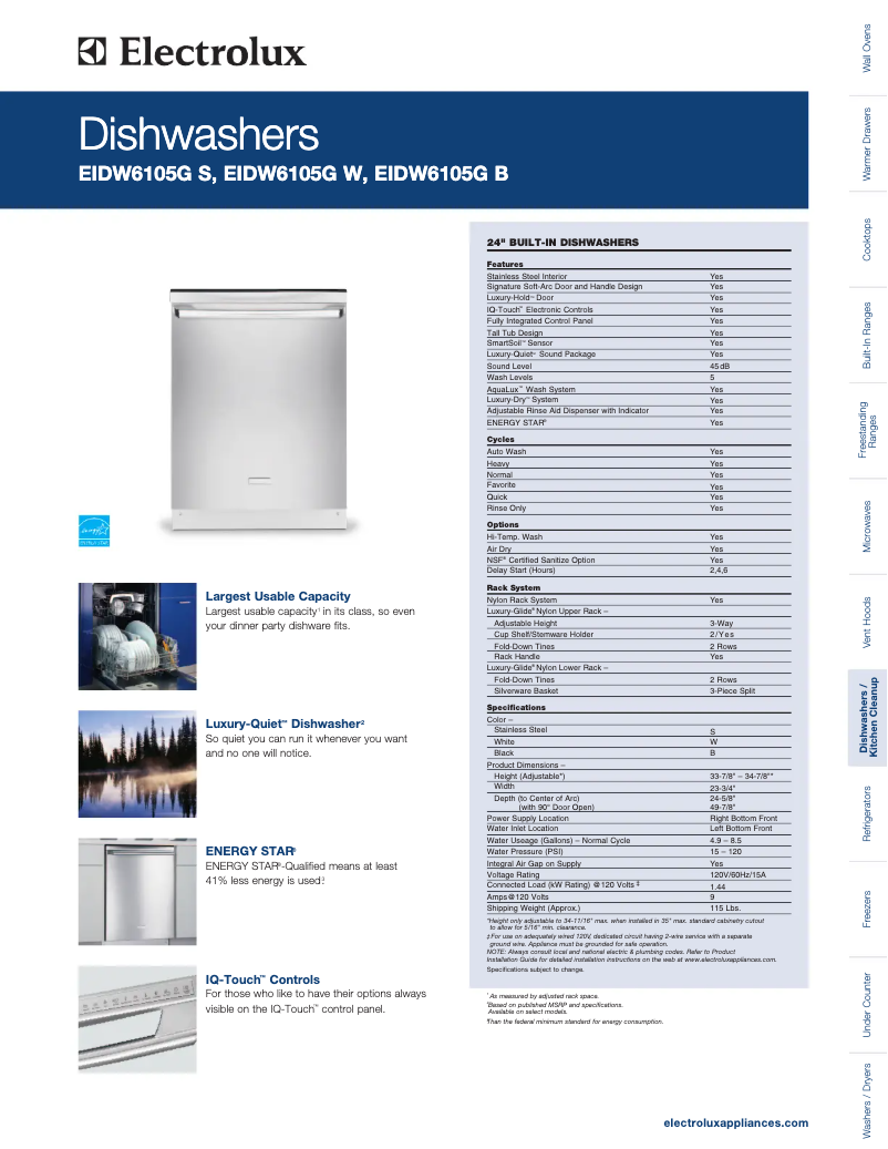 Página 1 del manual Ficha técnica Electrolux EIDW6105G