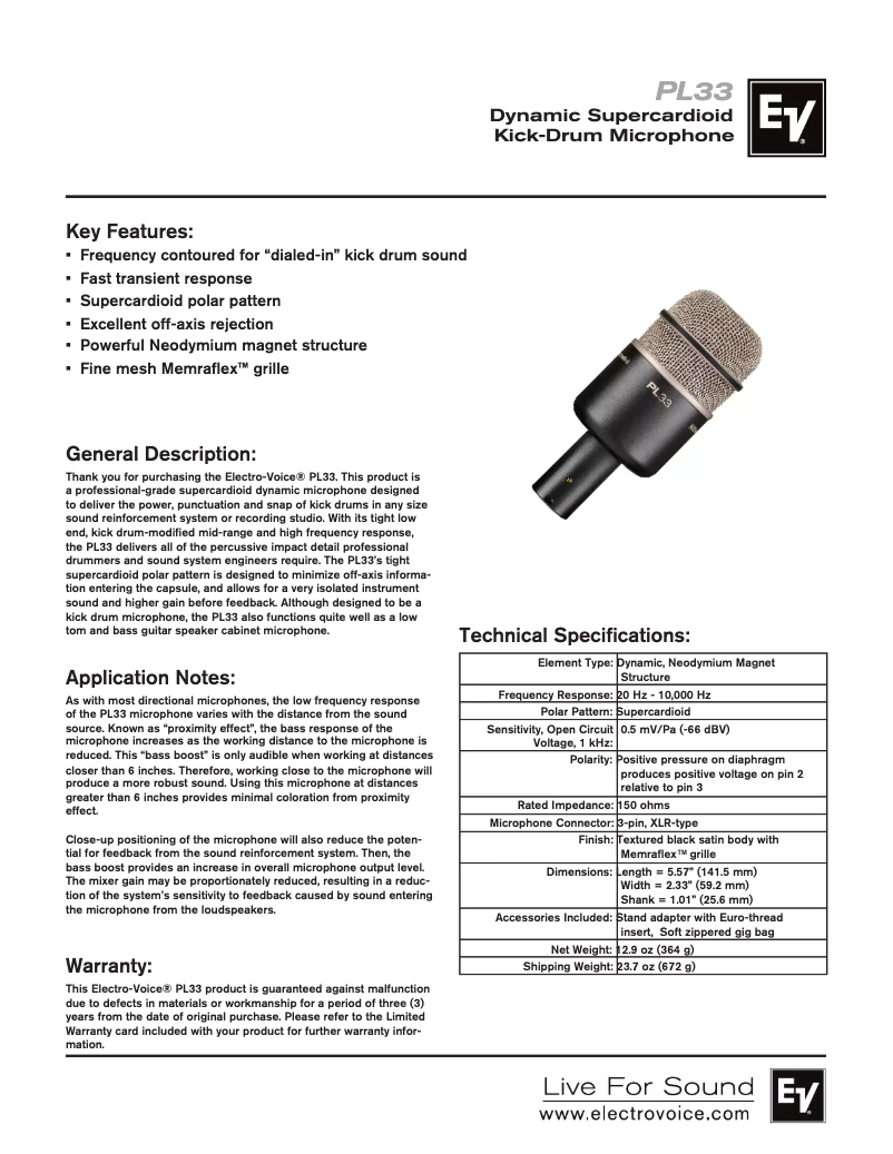 Page 1 of the manual User Manual Electro-Voice PL33
