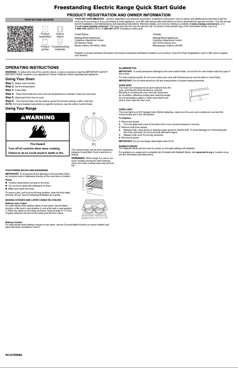 Page n°1 - Guide de démarrage rapide Maytag MER4600LS