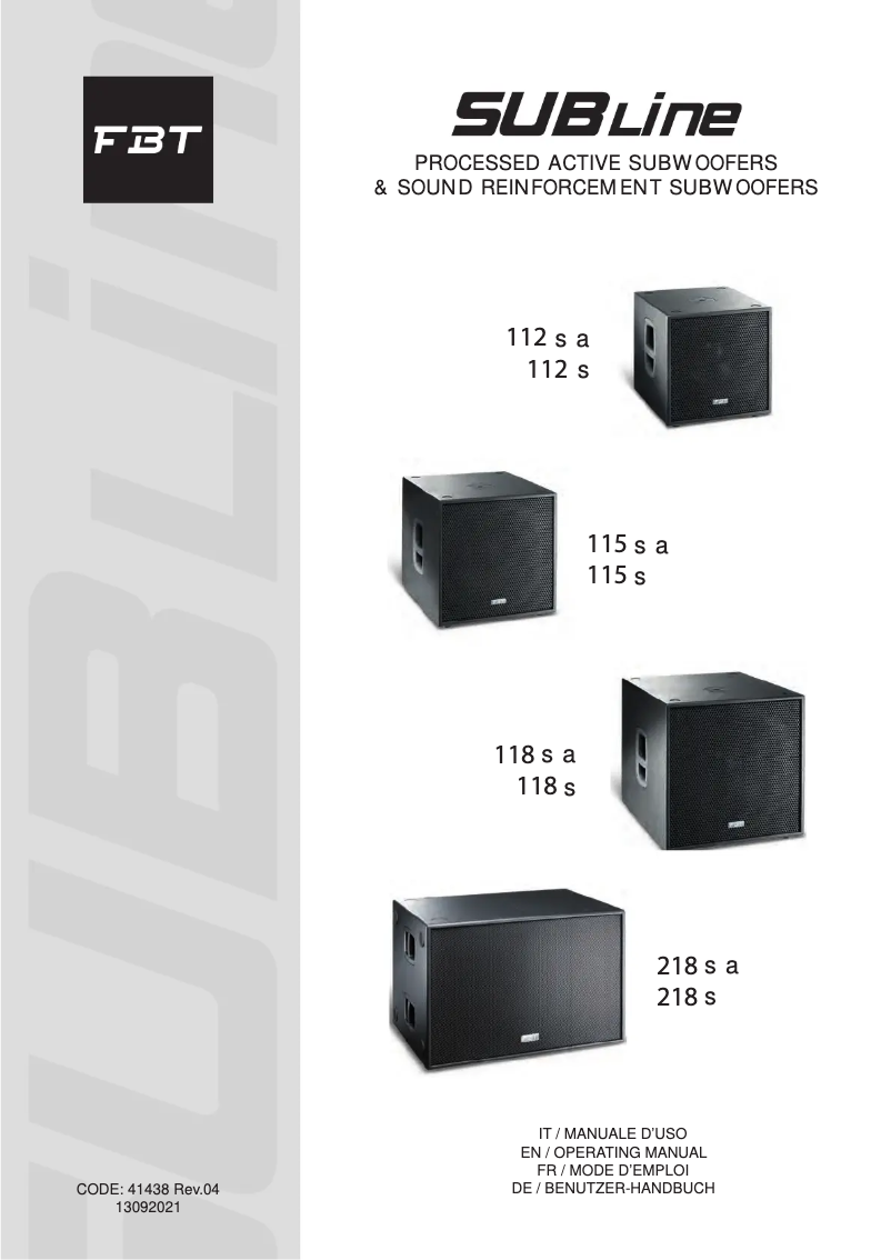 Page n°1 - Manuel utilisateur FBT SUBLINE 112S
