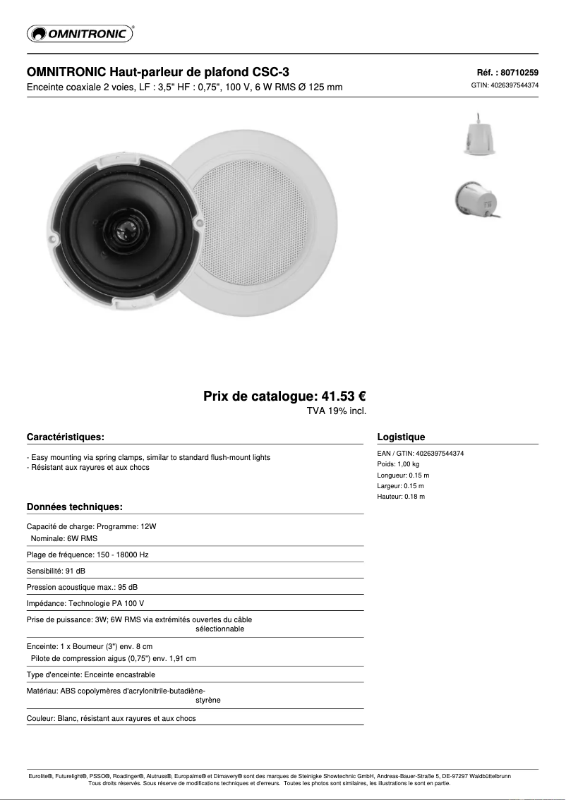 Page n°1 - Fiche technique Omnitronic CSC-3