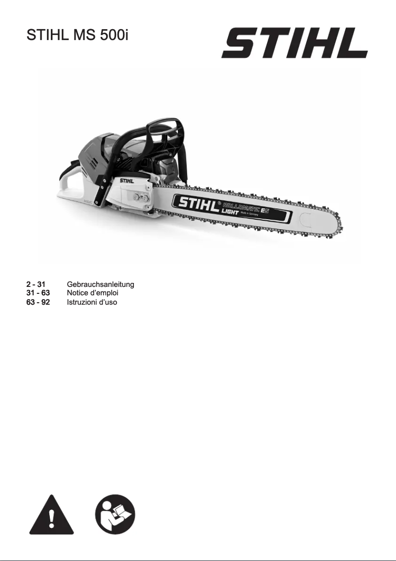 Page 1 de la notice Manuel utilisateur Stihl MS 500i