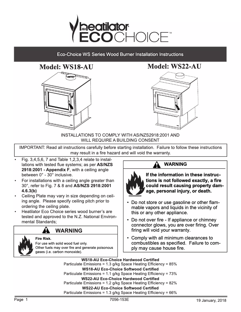 Page 1 de la notice Manuel utilisateur Quadra-Fire Eco-Choice WS22-AU