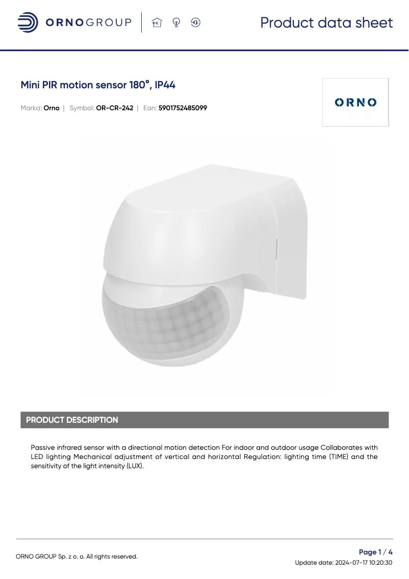 Página 1 del manual Ficha técnica ORNO OR-CR-242