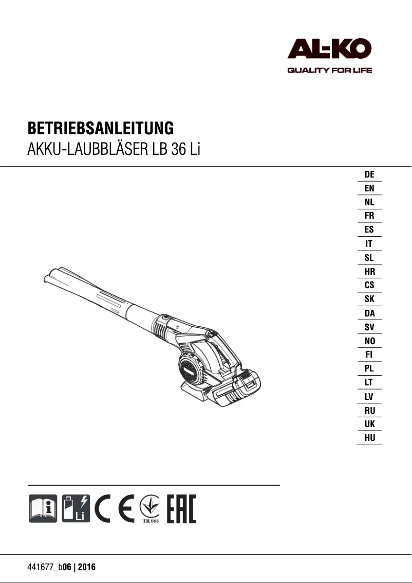 Page n°1 - Manuel utilisateur AL-KO Energy Flex LB 36 Li