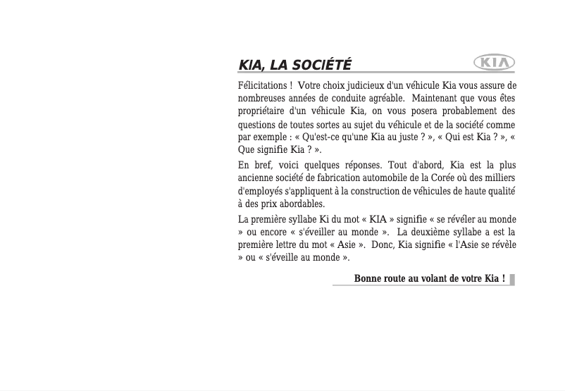 Page 1 de la notice Manuel utilisateur Kia Sorento (2009)