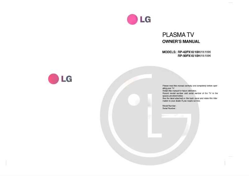 Page 1 de la notice Manuel utilisateur LG RP-42PX11H