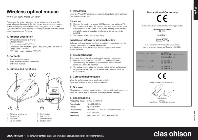 Image de la première page du manuel de l'appareil G7-750N